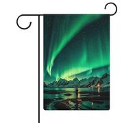 Dark Northern Lights Bandiera da giardino Casa Prato Cartello di benvenuto Banner Doppio Lato Piccole Bandiere Personalizzate per Piscina Cortile Decorazione da Parete Casa Esterna 32 x 47 cm