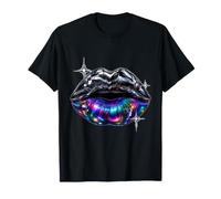 Dark Rainbow Lips Disco Ball Y2K Club Glam Estetica Maglietta
