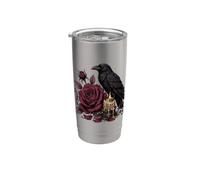 Dark Romance Raven Bird Borgogna Rose Gothic Art Candle Bicchiere termico in acciaio inox doppia parete
