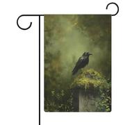 Dark Romantic Crow in Old Forest Cimitero Giardino Bandiera Casa Cortile Bandiera Esterna Vacanze Stagionali Juta Doppio Lato Bandiera 30,5 x 45,7 cm