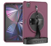 (Dark Rose Red) For Ipad Pro 11 2022 / 2021 Shockproof Tpu + Pc Tablet Case With Holder & Pen Slot & Shoulder Strap(dark Rose Red)