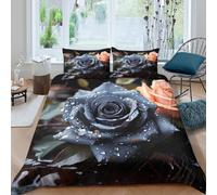 Dark rosecopripiumino ultra microfibra Set di 3 Pezzi stampa di 3D cerniera nascosta Botanical elegance style_ Set Di Copripiumino incluso federe soffice aiosa for adolescenti Single（135x200cm）
