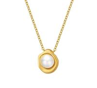Dark Water Collections Collana con perle in acciaio inossidabile placcato oro giallo 18 K con catena a maglia cubana da 39,4 cm, ciondolo da donna, gioiello da donna, senza nichel, ipoallergenico