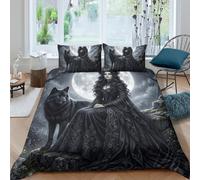 Dark Wolf Queen Forest Set Copripiumino Set 3 Pezzi, Botanical Floral Arte