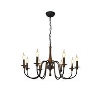 Dark Wood French Country Mid Century Pendant Light Fixtures Black Candle Chandelier Bedroom Vintage Rustic Farmhouse Hanging Lamp for Dining Living Room Kitchen Island