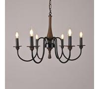 Dark Wood French Country Mid Century Pendant Light Fixtures Black Candle Chandelier Bedroom Vintage Rustic Farmhouse Hanging Lamp for Dining Living Room Kitchen Island