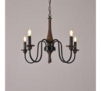Dark Wood French Country Mid Century Pendant Light Fixtures Black Candle Chandelier Bedroom Vintage Rustic Farmhouse Hanging Lamp for Dining Living Room Kitchen Island