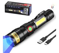 DARKBEAM 365nm UV Torcia elettrica a luce nera LED, 3-in-1 torcia ultravioletta USB-C ricaricabile, luce nera flash potente messa a fuoco per Pet Urine & Rock Detection, polimerizzazione resina