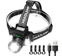 DARKBEAM Lampada frontale LED 2000 Lumen USB -C ricaricabile Torcia per elmetto con luce rossa e sensore di movimento, faro impermeabile, Fuoco regolabile, per la manutenzione dell'auto, campeggio