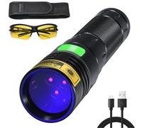 DARKBEAM Torcia elettrica UV 365nm luce nera ad alta potenza 3 LED USB-C ricaricabile, 20W ultravioletto con filtro, rivelatore per urina animale domestico, rocce, scorpione, resina polimerica