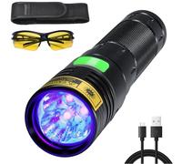 DARKBEAM Torcia elettrica UV 395nm luce nera ad alta potenza 3 LED USB-C ricaricabile, 20W ultravioletto con filtro, rivelatore per urina animale domestico, rocce, scorpione, resina polimerica