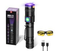 DARKBEAM Torcia UV 395nm Ricaricabile, Lampada di Wood Luce uv LED Ultravioletta Mini Portatile USB - per resina epossidica, urina, quadri, ambra, rilevamento perdite AC - con Occhiali UV