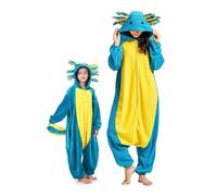 DarkCom Axolotl Blu Onesie per Bambini e Adulti Carnevale Cosplay 12-13Anni