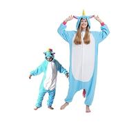 DarkCom Unicorno Blu Onesie per Bambini e Adulti,Pigiama Genitore-Bambino Carnevale Cosplay Halloween Costume Animale Pigiama di Natale 10-11 Anni