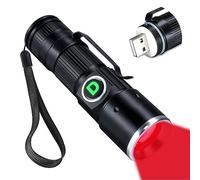 DARKDAWN Torcia a luce rossa ricaricabile USB, mini torcia a LED con messa a fuoco regolabile, luce flash portatile con clip da tasca per pesca, apicoltura, caccia, astrofotografia notturna