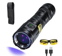 DARKDAWN Torcia UV 365 nm, luce ricaricabile USB ultravioletta con specchio nero, mini lampada a 3 LED a luce nera, lunga durata, resistente all'acqua, rilevatore di urina per animali domestici,
