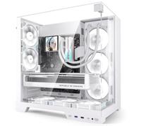 darkFlash TH285 Plus ATX PC case, 4 ventole RGB PWM preinstallate, bianco | Dispositivo di raffreddamento CPU da 360 mm pronto, supporta GPU fino a 410 mm, design back-connect, torre centrale in vetro