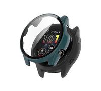 (DarkGreen) Compatible For Garmin Forerunner 265S Anti-scratch PC Watch Case with Tempered Glass Screen Protector