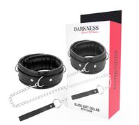 Darkness black soft collar with leash leather