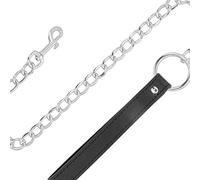 Accessorio bdsm collare e guinzaglio bdsm in pelle nera con impunture, Poids 0.275 Kg