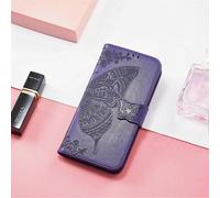 (DarkPurple) Compatible For iPhone SE (2025) Case with Strap Butterfly Pattern PU Leather Wallet Phone Cover