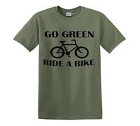 Darkwear GO Green Ride A Bike Cycling Biker Ambiente Ecologico Divertente Equitazione Maglietta da uomo, T-shirt Verde Militare Stampa Nera, L