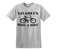 Darkwear GO Green Ride A Bike Cycling Biker Ambiente Ecologico Divertente Equitazione Maglietta da uomo, T-shirt Grigio Stampa Nera, L