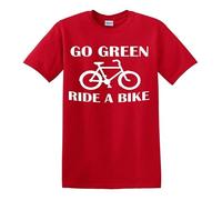 Darkwear GO Green Ride A Bike Cycling Biker Ambiente Ecologico Divertente Equitazione Maglietta da uomo, T-shirt Rossa Stampa Bianca, L