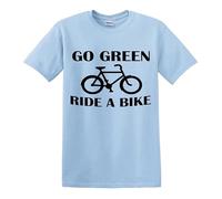 Darkwear GO Green Ride A Bike Cycling Biker Ambiente Ecologico Divertente Equitazione Maglietta da uomo, T-shirt Blu Cielo Stampa Nera, L