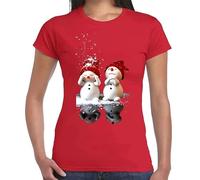 Darkwear Maglietta da donna con scritta "Christmas Night Snowbaby" (lingua italiana non garantita), T-shirt Rossa Stampa Bianca, S