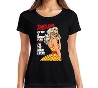 Darling Im Not A Backup Plan Im The Main Event - Maglietta da donna | Rockabilly Pop Art Vintage Comic Frauenpower Polka Dots - Occhiali da sole biondi anni '50, idea regalo da donna