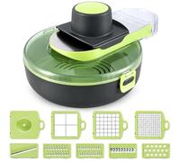 Darma Shop Tagliaverdure Manuale Multifunzionale con Contenitore, Mandolina Affettaverdure con Lame Intercambiabili, Griglie per Cubetti, Fette e Julienne, Pressore Salvamani