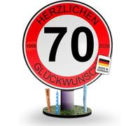 DARO Design - Cartello stradale 70 anni di congratulazioni - 20 cm grande - segnale stradale compleanno, anniversario, scudo, legno