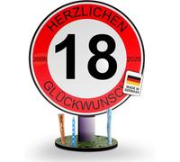 DARO Design - Cartello stradale per 18 anni, con scritta in lingua tedesca "Herzlichen Glückwunsch - 20 cm - Segnale stradale compleanno, anniversario, cartello in legno