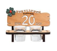DARO Design - Panca da liquore, numero di anni, 20 anni, in legno, 2 bicchieri, quadrifoglio, anniversario, compleanno, matrimonio, anniversario, regalo 2025