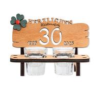 DARO Design - Panca da liquore, numero di anni, 30 anni, in legno, 2 bicchieri, quadrifoglio, anniversario, compleanno, matrimonio, anniversario, regalo 2025
