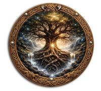 DARO Design - Viking Quadro da parete rotondo Ø 20 cm - Yggrasil - Mitologia nordica e motivo mistico - Come murale o espositore - Include ganci da parete e supporto - Albero della vita