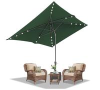 Daromigo Ombrellone rettangolare 210 x 140 / 300 x 200 cm con manovella, parasole UV50+, pieghevole a 30°, impermeabile, per giardino, senza supporto, Verde con LED, 210 x 140cm