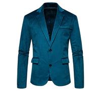 Darringls Blazer da uomo in velluto, slim fit, due bottoni, smoking, giacca in velluto, a maniche lunghe, per cena, balli, feste, Blu, M