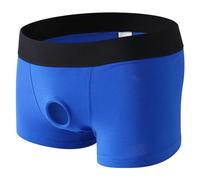 Darringls Boxer da uomo open con fibbia, senza spalline, gay hipster trunks Ouvert, mutande con anello per pene, in cotone, con fibbia in silicone, Blu, XL