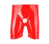 Darringls Boxer da uomo, slip slipster, in pelle, laccato, da uomo, strato base, biancheria intima a cavallo aperto, effetto bagnato, da uomo, colore nero, Colore: rosso, XL