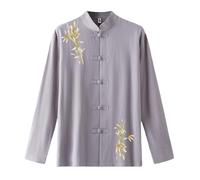 Darringls Camicia di lino da uomo Kung Fu Tai Chi Tang Suit Regular Fit Button-Down Fisherman Shirt Stile Cinese Tradizionale Arti Marziali Manica Lunga Cotone Camicia di lino, grigio., 3XL