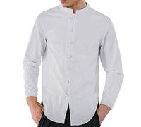 Darringls Camicia estiva da uomo per il tempo libero, camicia a maniche lunghe, top da uomo, stile tradizionale cinese, per arti marziali, Kung Fu Tai Chi, bianco, XL