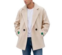 Darringls - Cappotto Uomo, Giacca Invernale Corta, Comodo, con Colletto Rovesciabile, Giacca Invernale Business, Cappotto Corto in Lana, Giacca Invernale a Due Righe, Lungo, Blazer, beige., L