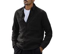 Darringls Cord Camicia da uomo a maniche lunghe, sottile, tinta unita, vintage, casual, vestibilità normale, con tasca frontale, Nero , M