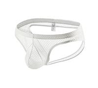 Darringls G-String - Perizoma da uomo, sexy, in rete, biancheria intima sportiva, traspirante, in tessuto a rete, da uomo, con perizoma sportivo, bianco, XL