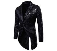 Darringls Giacca da uomo con paillettes frack smoking giacca giacca slim fit paillettes smoking giacca moda party risvolto blazer tempo libero giacca medievale vittoriana uomo vintage uniforme, Nero ,