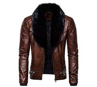 Darringls Giacca in pelle da uomo con collo di pelliccia, trench steampunk, cappotto di pelliccia, in stile retrò, parka, caffè, M