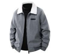 Darringls Giacca in pile da uomo, calda, casual, softshell per le mezze stagioni, Corduroy, giacca invernale in pile, comoda giacca termica senza cappuccio, grigio., XL