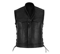 Darringls Giacca senza maniche in similpelle da uomo, con chiusura lampo, chopper, giacca da motociclista, cappotto in pelle, allacciatura punk, gilet classico da discoteca, stile brando, 03 nero
